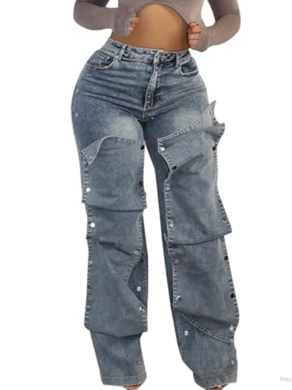 Patchwork High Waist Wide Leg Baggy Jeans Y2K Streetwear Denim Pants